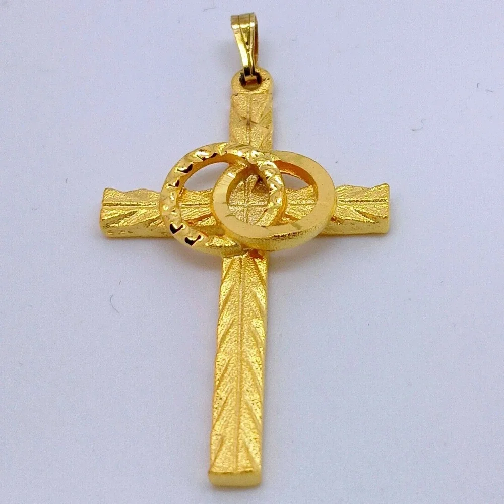 Karatbond Vintage Y2K Gold Textured Cross Pendant Interlocking Wedding Rings USA